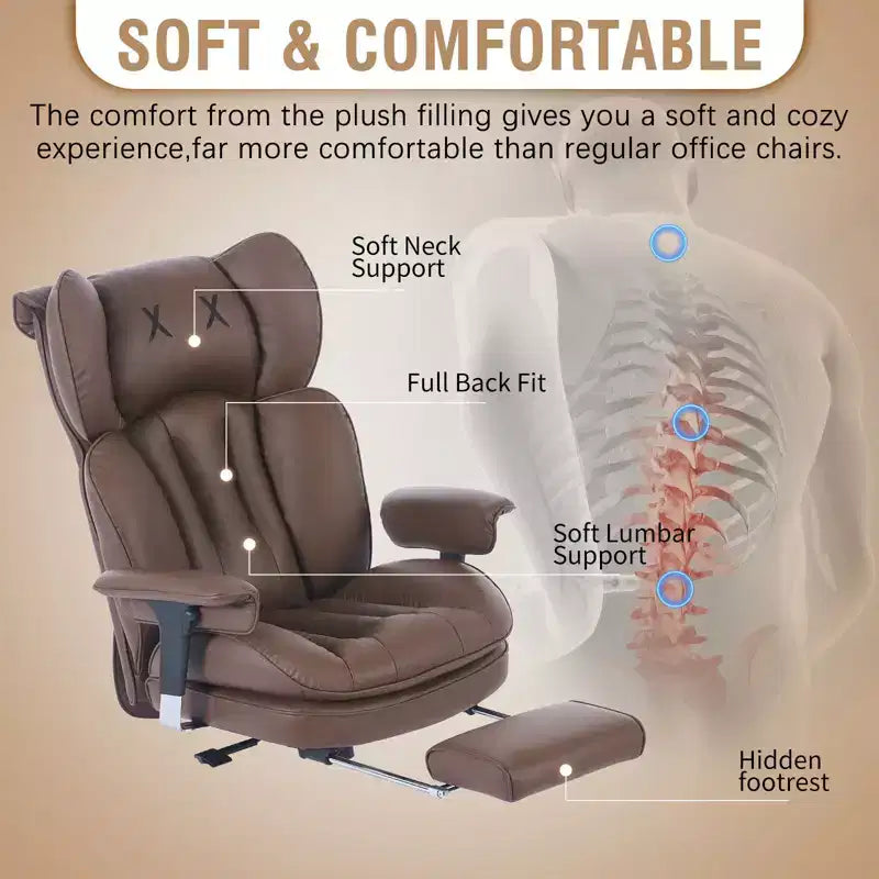 Sedia da ufficio ergonomica Efomao per persone robuste e alte, sedia da computer in pelle PU con schienale alto, sedia da scrivania direzionale con sedile ampio, poggiapiedi e supporto lombare