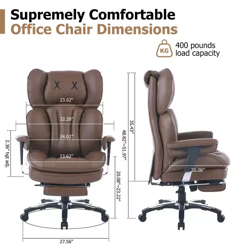 Sedia da ufficio ergonomica Efomao per persone robuste e alte, sedia da computer in pelle PU con schienale alto, sedia da scrivania direzionale con sedile ampio, poggiapiedi e supporto lombare
