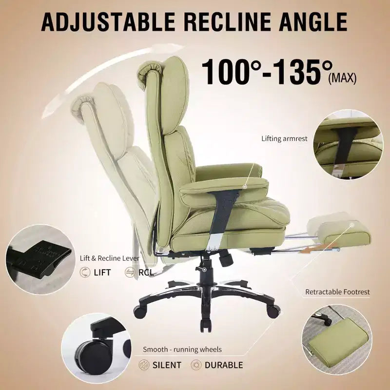 Sedia da ufficio ergonomica Efomao per persone robuste e alte, sedia da computer in pelle PU con schienale alto, sedia da scrivania direzionale con sedile ampio, poggiapiedi e supporto lombare