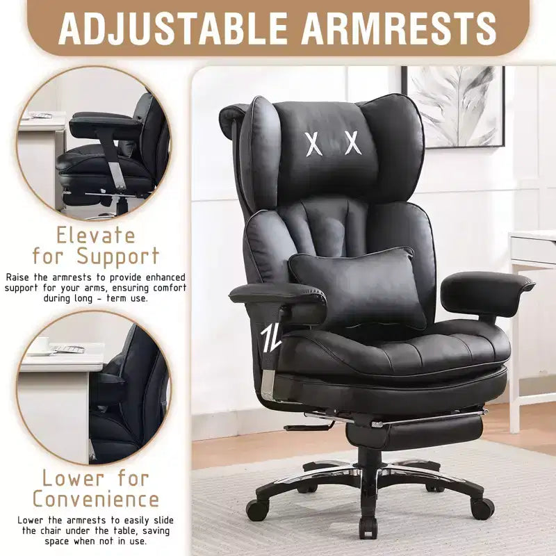 Sedia da ufficio ergonomica Efomao per persone robuste e alte, sedia da computer in pelle PU con schienale alto, sedia da scrivania direzionale con sedile ampio, poggiapiedi e supporto lombare
