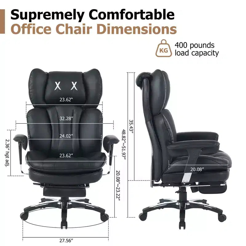 Sedia da ufficio ergonomica Efomao per persone robuste e alte, sedia da computer in pelle PU con schienale alto, sedia da scrivania direzionale con sedile ampio, poggiapiedi e supporto lombare