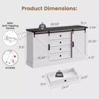 Madia Credenza con Contenitore, Porta TV da Fattoria con Anta Scorrevole a Granaio, Grande Tavolo da Buffet per Sala da Pranzo, Cucina e Soggiorno