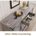 Madia Credenza con Contenitore, Porta TV da Fattoria con Anta Scorrevole a Granaio, Grande Tavolo da Buffet per Sala da Pranzo, Cucina e Soggiorno