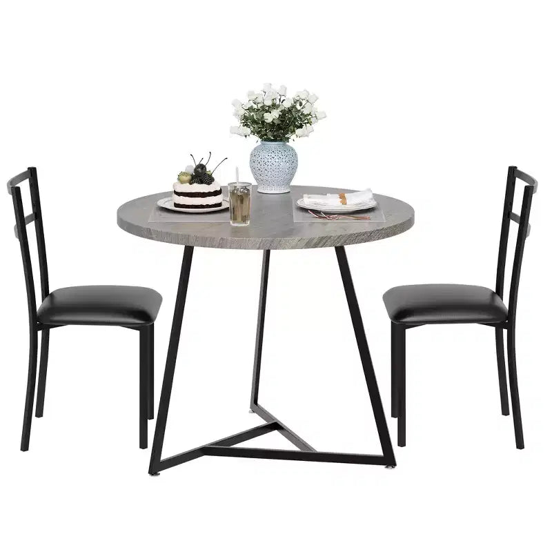 Set tavolo da pranzo per 2, Tavolo e sedie da cucina, Set tavolo da cucina rotondo moderno, Set tavolo da pranzo 3 pezzi per piccoli spazi, Appartamento, Monolocale, Cena
