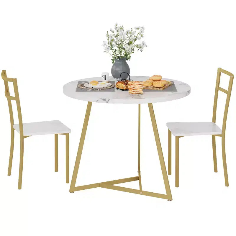 Set tavolo da pranzo per 2, Tavolo e sedie da cucina, Set tavolo da cucina rotondo moderno, Set tavolo da pranzo 3 pezzi per piccoli spazi, Appartamento, Monolocale, Cena
