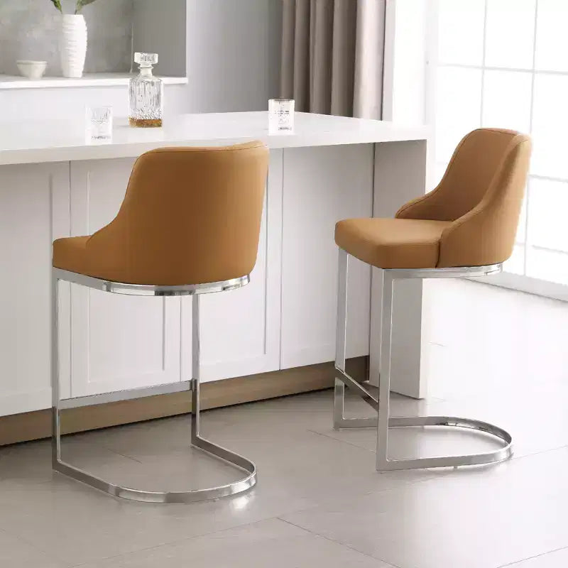 Bekrvio Set di 2 sgabelli da bar, altezza bancone 26 pollici con schienale - Base a U in acciaio rivestita in pelle PU/velluto per isola della cucina