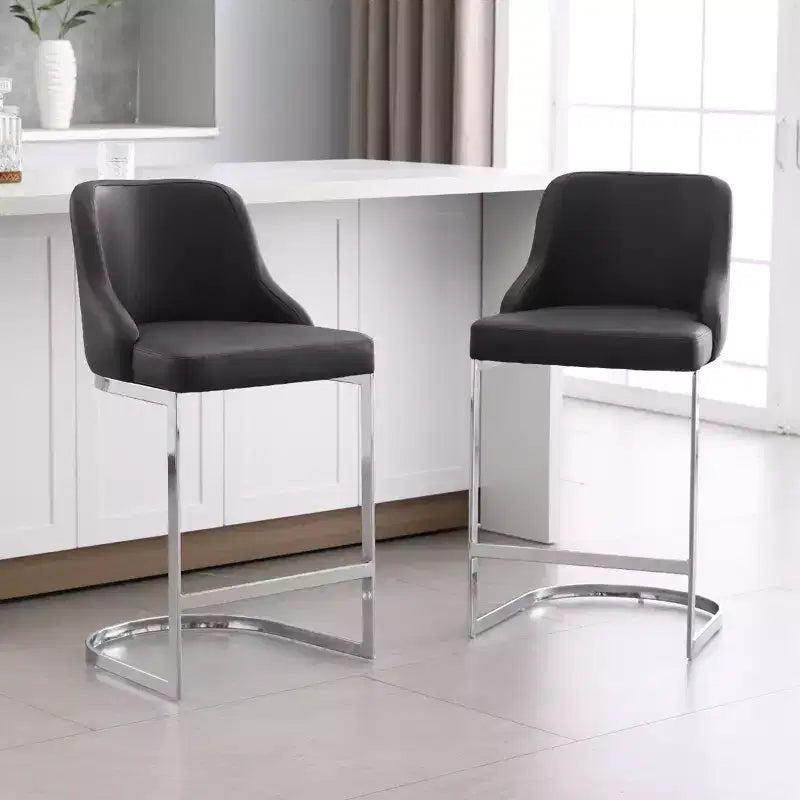 Bekrvio Set di 2 sgabelli da bar, altezza bancone 26 pollici con schienale - Base a U in acciaio rivestita in pelle PU/velluto per isola della cucina
