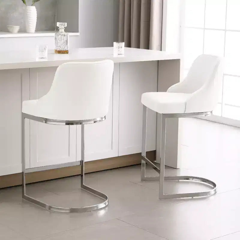 Bekrvio Set di 2 sgabelli da bar, altezza bancone 26 pollici con schienale - Base a U in acciaio rivestita in pelle PU/velluto per isola della cucina