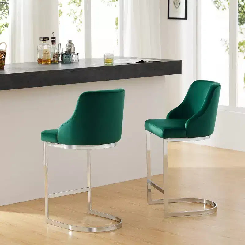 Bekrvio Set di 2 sgabelli da bar, altezza bancone 26 pollici con schienale - Base a U in acciaio rivestita in pelle PU/velluto per isola della cucina