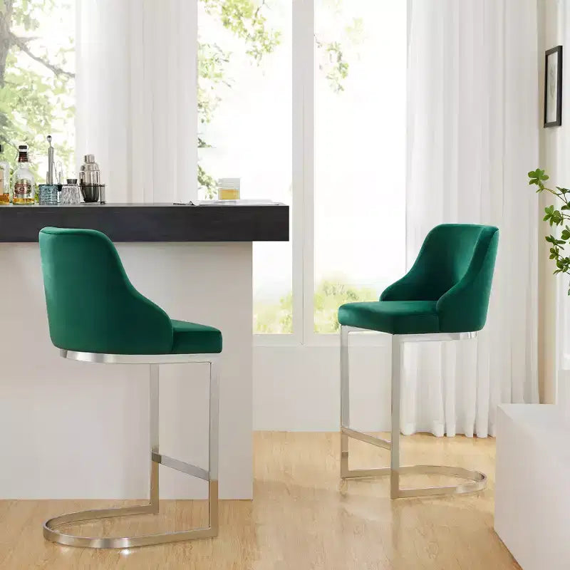 Bekrvio Set di 2 sgabelli da bar, altezza bancone 26 pollici con schienale - Base a U in acciaio rivestita in pelle PU/velluto per isola della cucina