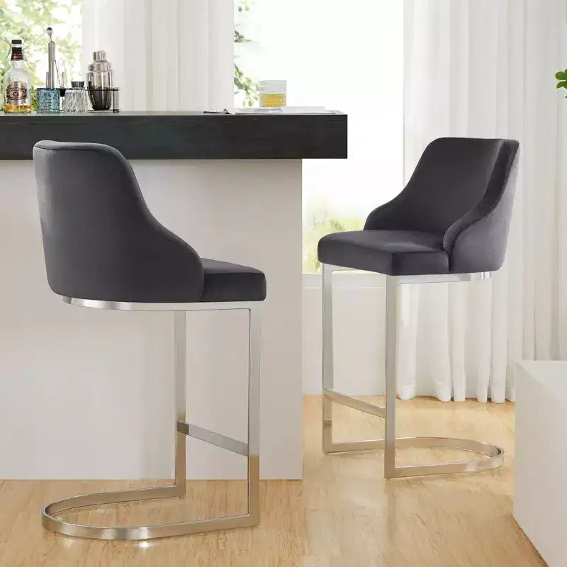 Bekrvio Set di 2 sgabelli da bar, altezza bancone 26 pollici con schienale - Base a U in acciaio rivestita in pelle PU/velluto per isola della cucina