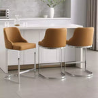 Bekrvio Set di 3 Sgabelli da Bar, Altezza 66 cm per Bancone con Schienale - Rivestimento in Pelle PU/Velluto, Base a U in Acciaio per Isola da Cucina