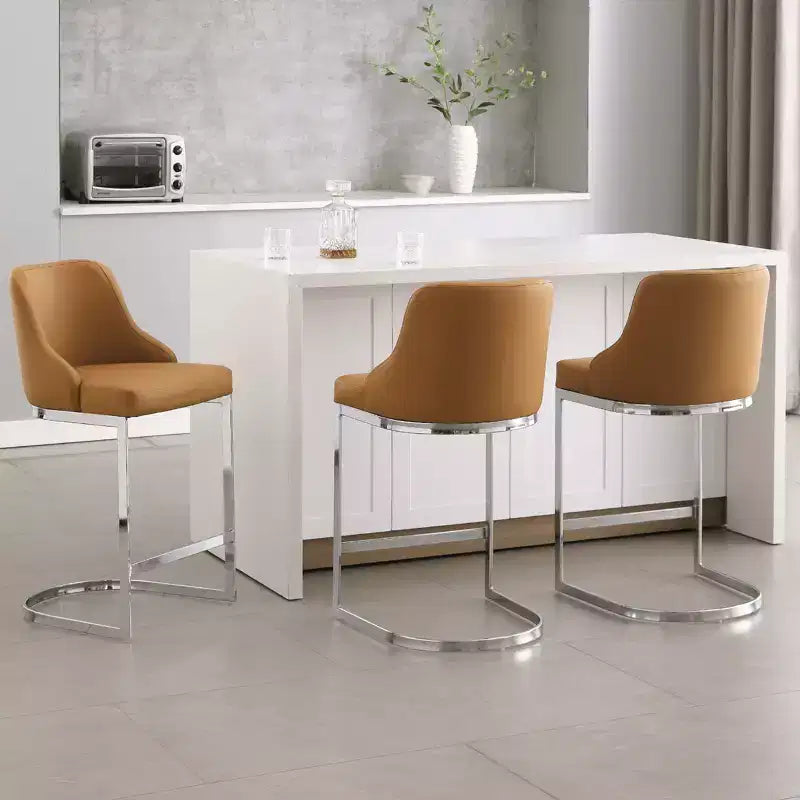 Bekrvio Set di 3 Sgabelli da Bar, Altezza 66 cm per Bancone con Schienale - Rivestimento in Pelle PU/Velluto, Base a U in Acciaio per Isola da Cucina