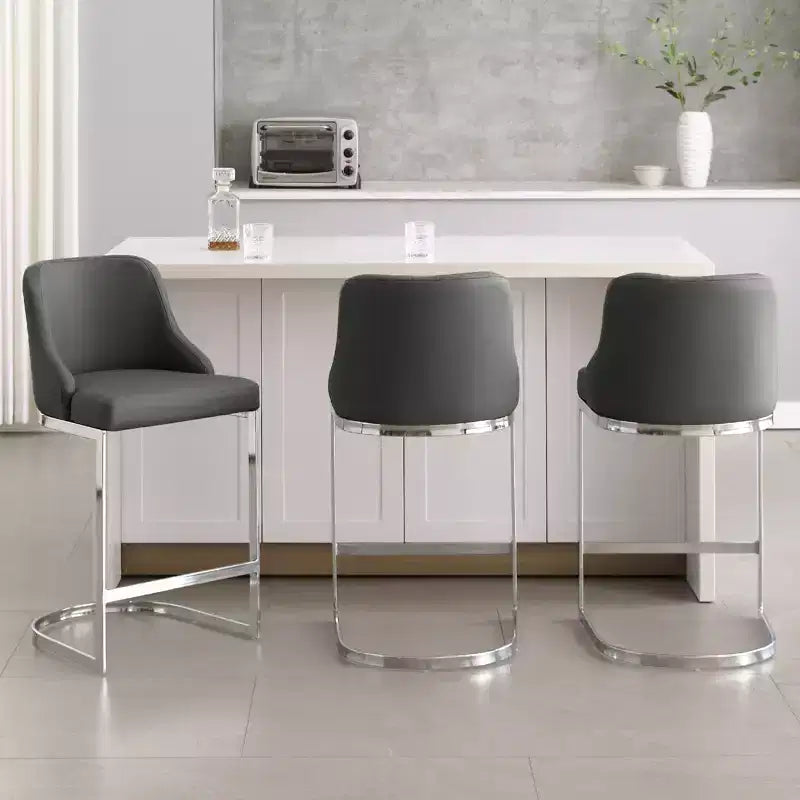 Bekrvio Set di 3 Sgabelli da Bar, Altezza 66 cm per Bancone con Schienale - Rivestimento in Pelle PU/Velluto, Base a U in Acciaio per Isola da Cucina