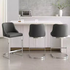 Bekrvio Set di 3 Sgabelli da Bar, Altezza 66 cm per Bancone con Schienale - Rivestimento in Pelle PU/Velluto, Base a U in Acciaio per Isola da Cucina