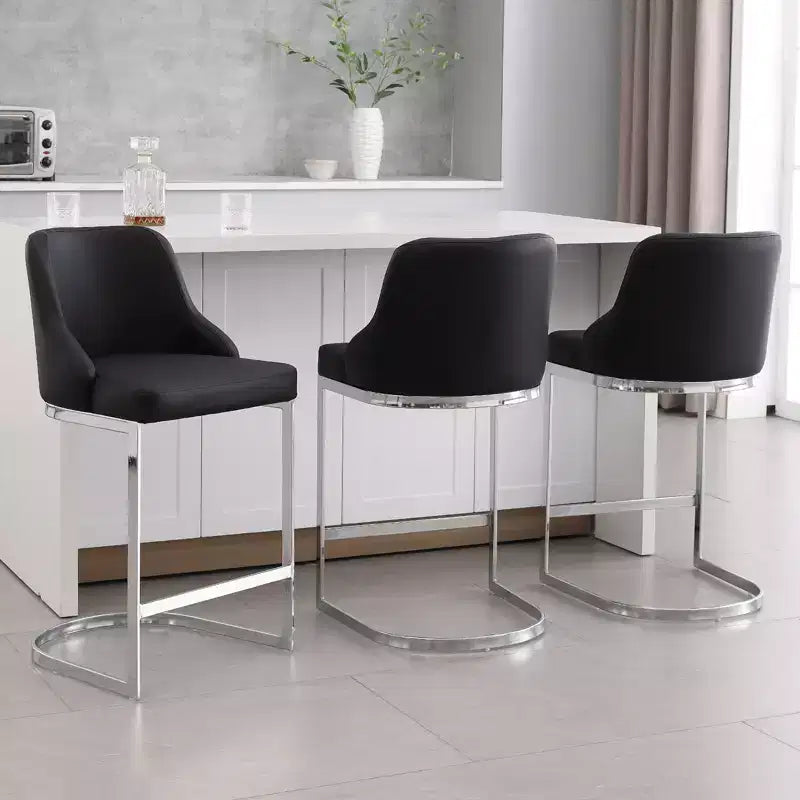 Bekrvio Set di 3 Sgabelli da Bar, Altezza 66 cm per Bancone con Schienale - Rivestimento in Pelle PU/Velluto, Base a U in Acciaio per Isola da Cucina