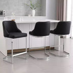 Bekrvio Set di 3 Sgabelli da Bar, Altezza 66 cm per Bancone con Schienale - Rivestimento in Pelle PU/Velluto, Base a U in Acciaio per Isola da Cucina