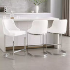 Bekrvio Set di 3 Sgabelli da Bar, Altezza 66 cm per Bancone con Schienale - Rivestimento in Pelle PU/Velluto, Base a U in Acciaio per Isola da Cucina