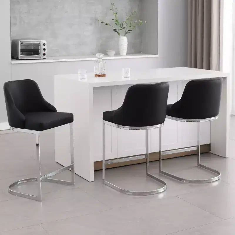 Bekrvio Set di 3 Sgabelli da Bar, Altezza 66 cm per Bancone con Schienale - Rivestimento in Pelle PU/Velluto, Base a U in Acciaio per Isola da Cucina