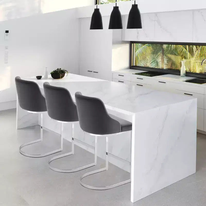 Bekrvio Set di 3 Sgabelli da Bar, Altezza 66 cm per Bancone con Schienale - Rivestimento in Pelle PU/Velluto, Base a U in Acciaio per Isola da Cucina