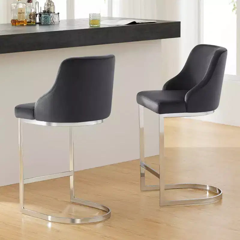 Bekrvio Set di 3 Sgabelli da Bar, Altezza 66 cm per Bancone con Schienale - Rivestimento in Pelle PU/Velluto, Base a U in Acciaio per Isola da Cucina