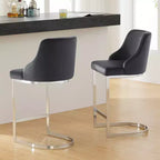 Bekrvio Set di 3 Sgabelli da Bar, Altezza 66 cm per Bancone con Schienale - Rivestimento in Pelle PU/Velluto, Base a U in Acciaio per Isola da Cucina