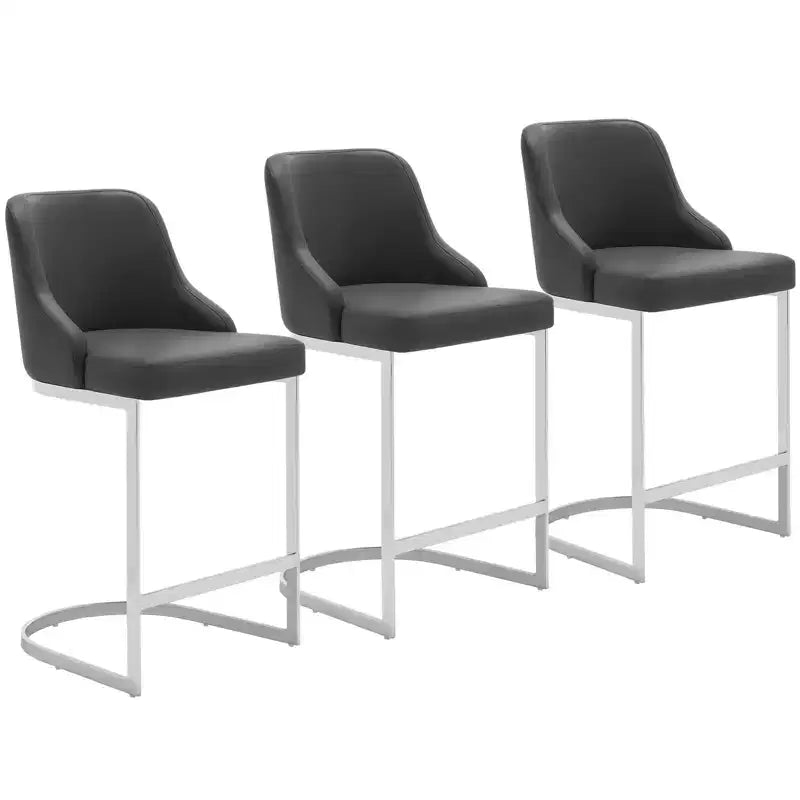 Bekrvio Set di 3 Sgabelli da Bar, Altezza 66 cm per Bancone con Schienale - Rivestimento in Pelle PU/Velluto, Base a U in Acciaio per Isola da Cucina