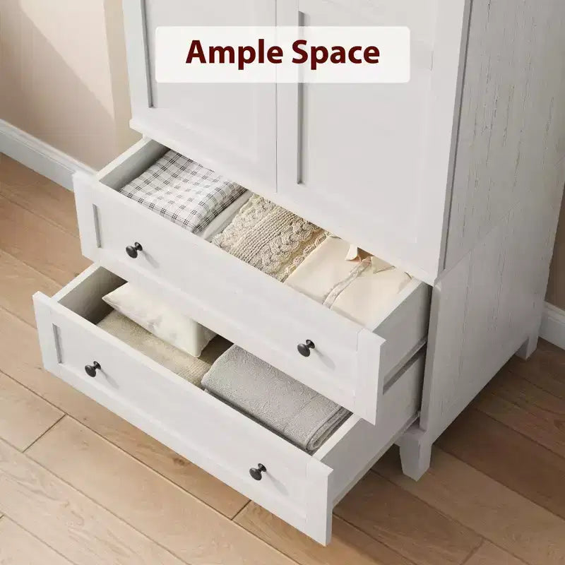 Coolmee Armadio Guardaroba con 2 Cassetti, Armadio in Legno da 72 con Asta Appendiabiti, Armadio Alto per Vestiti con Ante