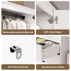Coolmee Armadio Guardaroba in Rattan con 3 Cassetti e 2 Ante, Armadi in Legno per Abiti Appesi, Armadi Alti da Camera da Letto