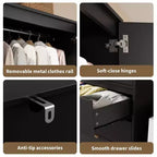 Coolmee Armadio Guardaroba in Rattan con 3 Cassetti e 2 Ante, Armadi in Legno per Abiti Appesi, Armadi Alti da Camera da Letto