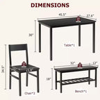 Set da Pranzo in Legno da 4 Pezzi con Panca e 2 Sedie, Set Tavolo da Cucina con Ripiano Portaoggetti, Salvaspazio