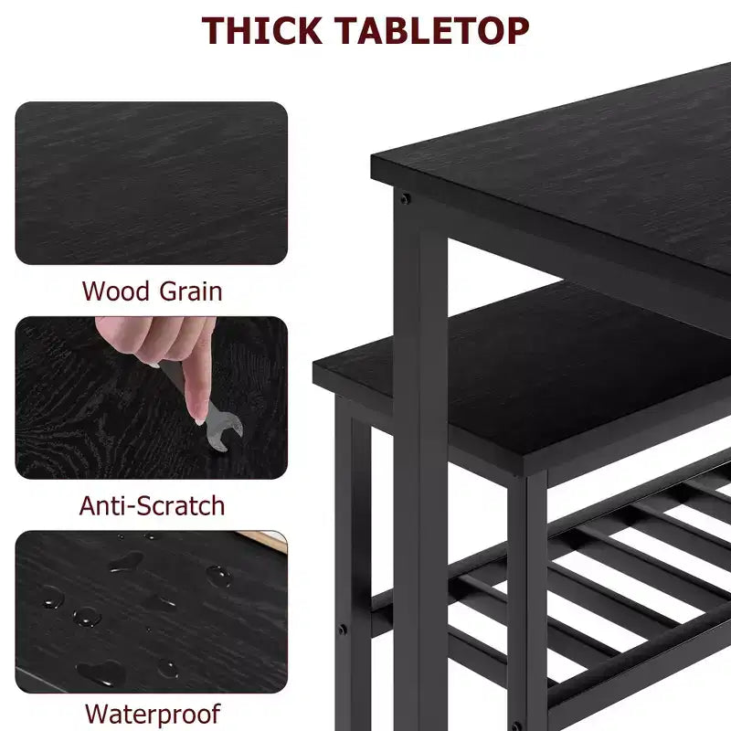 Set da Pranzo in Legno da 4 Pezzi con Panca e 2 Sedie, Set Tavolo da Cucina con Ripiano Portaoggetti, Salvaspazio