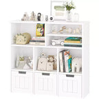 Acekool Libreria per bambini, mobile contenitore giocattoli, organizer con 3 cassetti mobili e ruote nascoste, 6 scomparti per camera da letto, sala giochi, asilo nido, bianco
