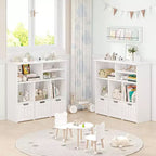 Acekool Libreria per bambini, mobile contenitore giocattoli, organizer con 3 cassetti mobili e ruote nascoste, 6 scomparti per camera da letto, sala giochi, asilo nido, bianco