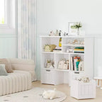 Acekool Libreria per bambini, mobile contenitore giocattoli, organizer con 3 cassetti mobili e ruote nascoste, 6 scomparti per camera da letto, sala giochi, asilo nido, bianco