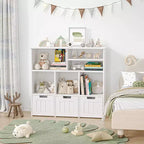 Acekool Libreria per bambini, mobile contenitore giocattoli, organizer con 3 cassetti mobili e ruote nascoste, 6 scomparti per camera da letto, sala giochi, asilo nido, bianco