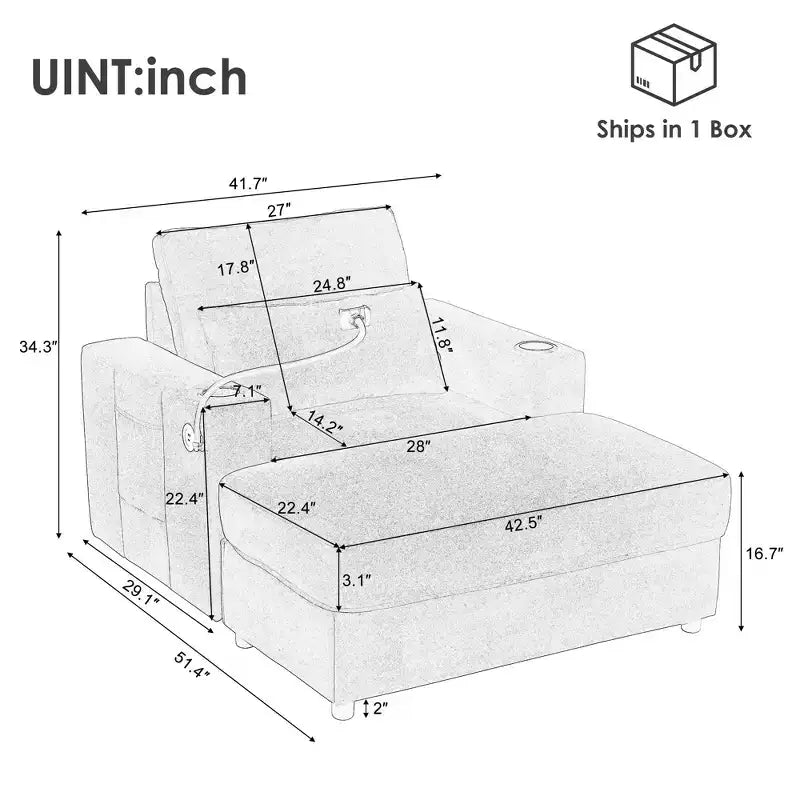 Okak Divano Letto Moderno Comodo con Chaise Longue e Pouf Contenitore Mobile, Divano Imbottito con Seduta Profonda per Soggiorno