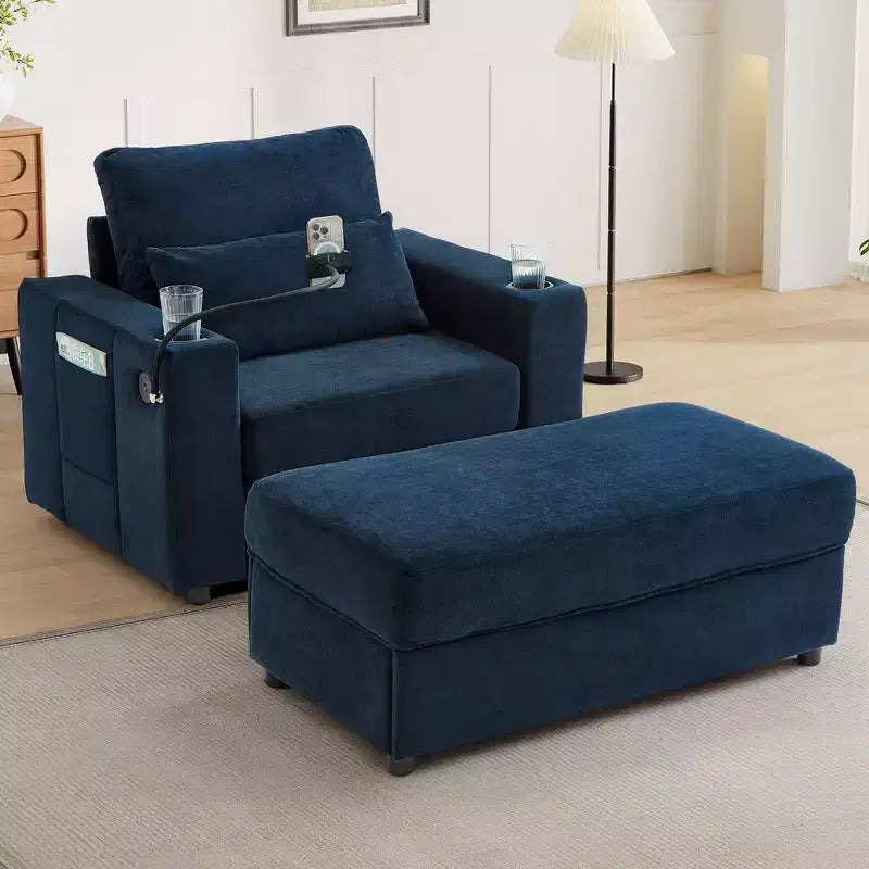 Okak Divano Letto Moderno Comodo con Chaise Longue e Pouf Contenitore Mobile, Divano Imbottito con Seduta Profonda per Soggiorno