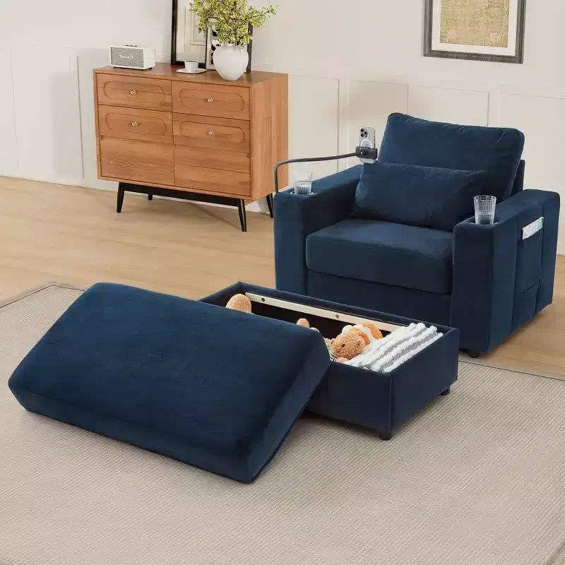 Okak Divano Letto Moderno Comodo con Chaise Longue e Pouf Contenitore Mobile, Divano Imbottito con Seduta Profonda per Soggiorno