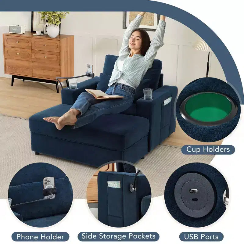 Okak Divano Letto Moderno Comodo con Chaise Longue e Pouf Contenitore Mobile, Divano Imbottito con Seduta Profonda per Soggiorno
