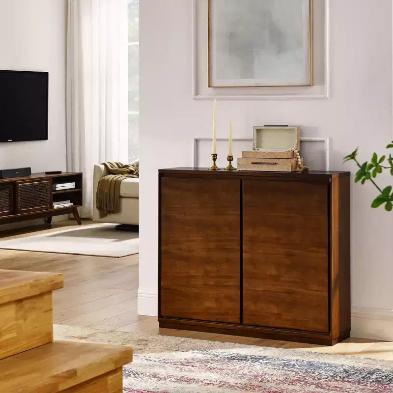 Okak 39in Mobile Credenza con 2 Fori di Uscita, Armadietto Contenitore, Armadietto da Cucina per Soggiorno, Cucina, Sala da Pranzo, Noce