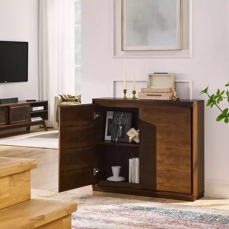 Okak 39in Mobile Credenza con 2 Fori di Uscita, Armadietto Contenitore, Armadietto da Cucina per Soggiorno, Cucina, Sala da Pranzo, Noce