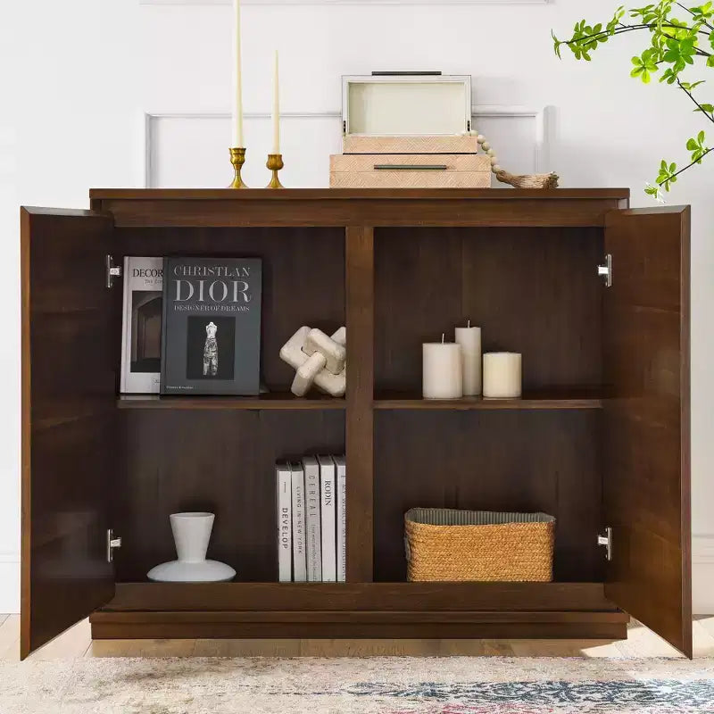 Okak 39in Mobile Credenza con 2 Fori di Uscita, Armadietto Contenitore, Armadietto da Cucina per Soggiorno, Cucina, Sala da Pranzo, Noce