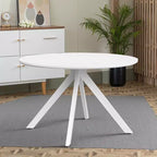 MAYEERTY Tavolo da Pranzo Rotondo in Legno da 120 cm con Struttura in Metallo Adatto per 4-6 Persone per Cucina Sala da Pranzo Soggiorno Bianco