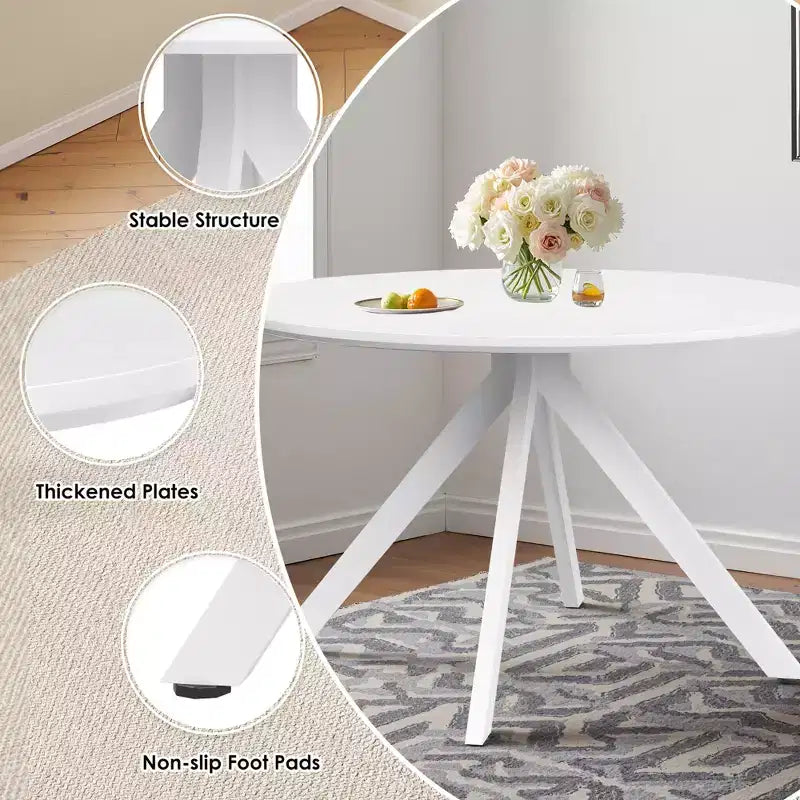 MAYEERTY Tavolo da Pranzo Rotondo in Legno da 120 cm con Struttura in Metallo Adatto per 4-6 Persone per Cucina Sala da Pranzo Soggiorno Bianco