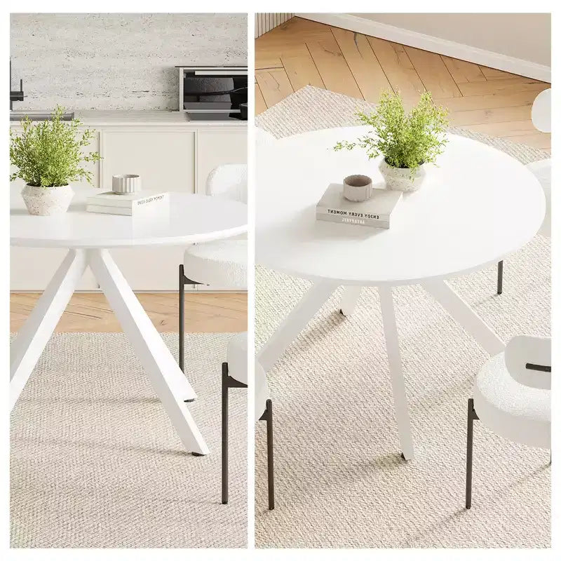 MAYEERTY Tavolo da Pranzo Rotondo in Legno da 120 cm con Struttura in Metallo Adatto per 4-6 Persone per Cucina Sala da Pranzo Soggiorno Bianco