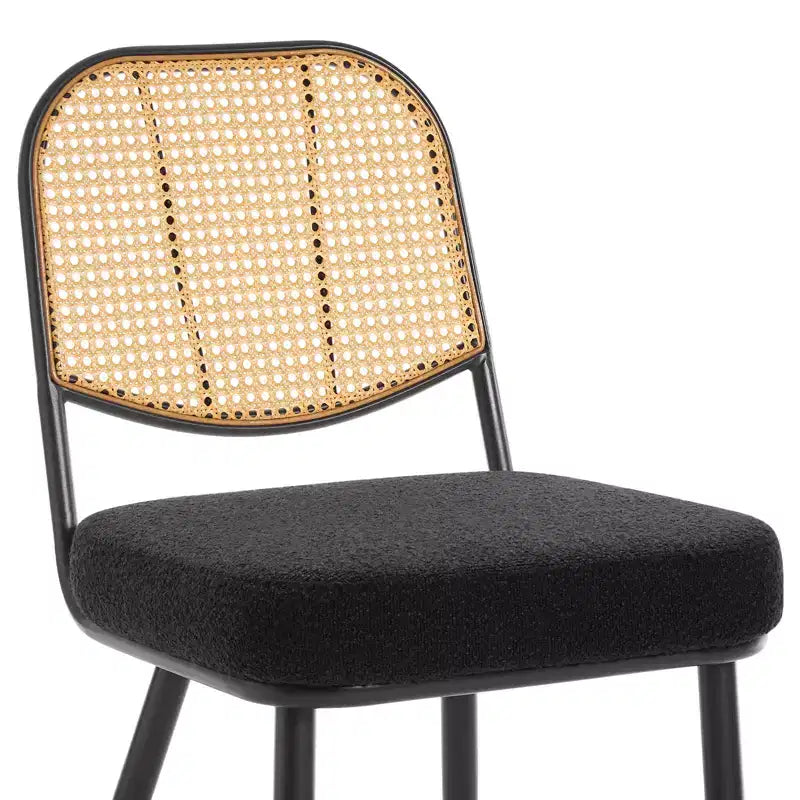Bekrvio Rattan Dining Chairs Set di 2 - Sedie Laterali in Bouclé con Schienale in Cannage e Gambe in Metallo, Stile Moderno di Metà Secolo, per Cucina
