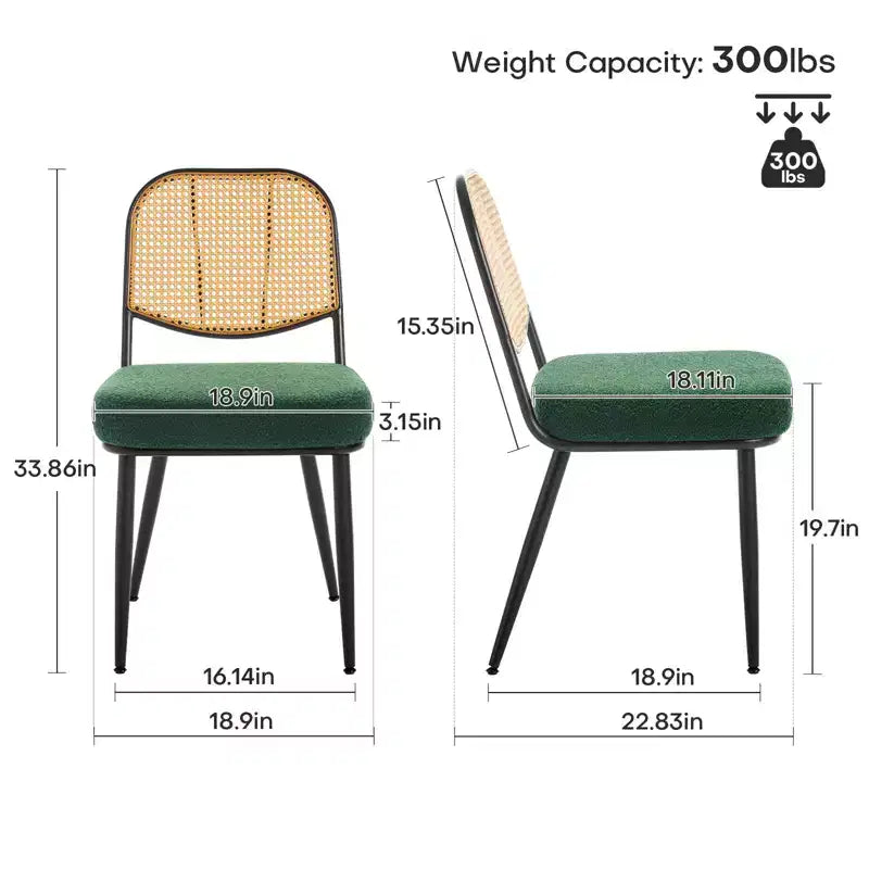 Bekrvio Rattan Dining Chairs Set di 2 - Sedie Laterali in Bouclé con Schienale in Cannage e Gambe in Metallo, Stile Moderno di Metà Secolo, per Cucina