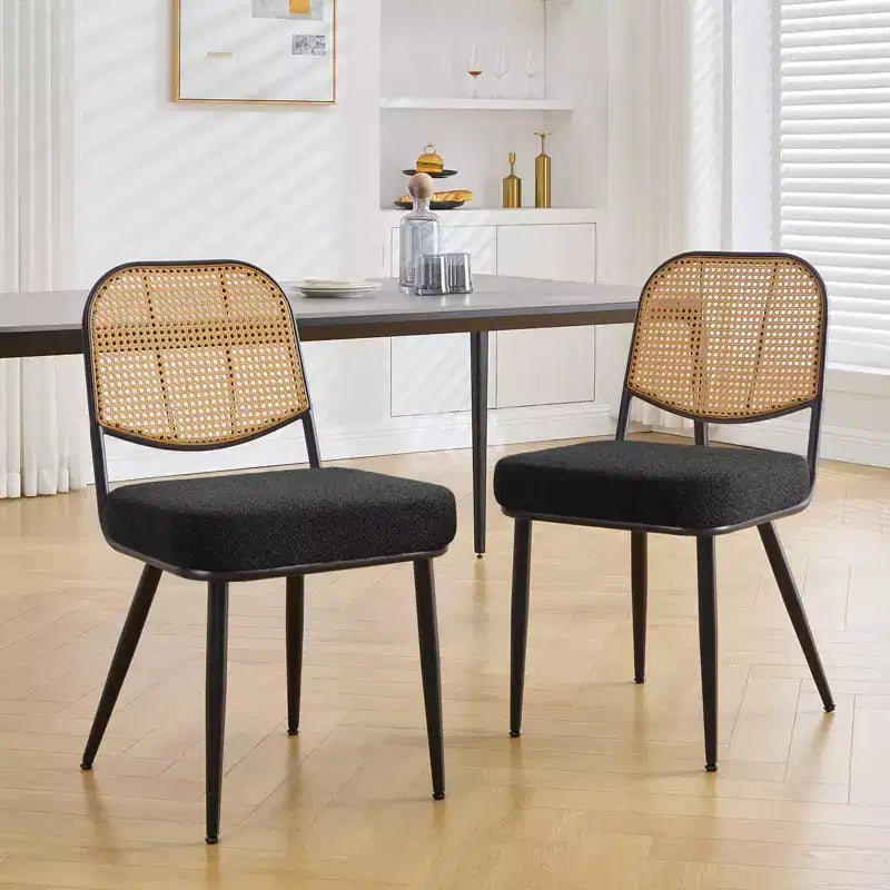 Bekrvio Rattan Dining Chairs Set di 2 - Sedie Laterali in Bouclé con Schienale in Cannage e Gambe in Metallo, Stile Moderno di Metà Secolo, per Cucina