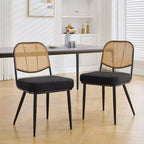 Bekrvio Rattan Dining Chairs Set di 2 - Sedie Laterali in Bouclé con Schienale in Cannage e Gambe in Metallo, Stile Moderno di Metà Secolo, per Cucina